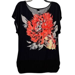Wrapper Black Pink Floral Top Womens 1X